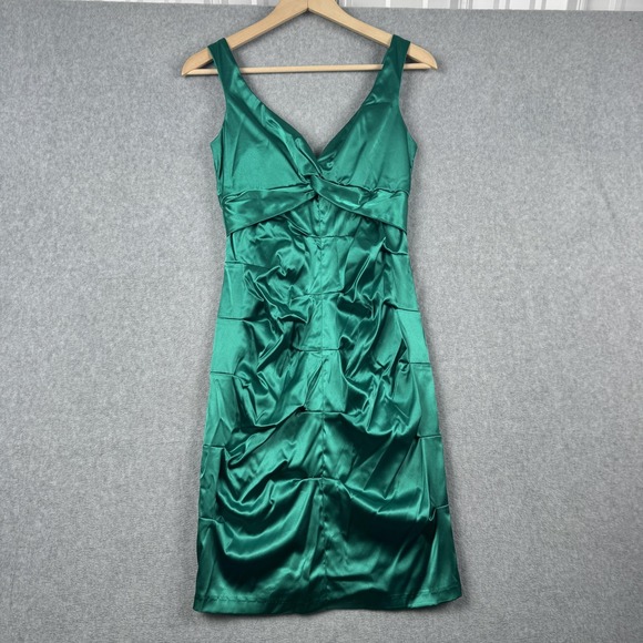 VTG B Smart Dress Womens 7/8 Green Satin Ruched Cocktail Party Y2K HOCO Babydoll - Picture 1 of 7